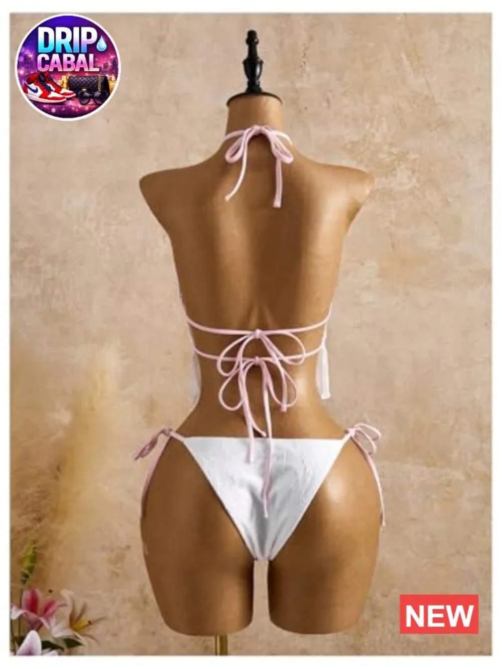 2 Piece Floral Tankini Set with Beaded Backless Halter Swimsuits